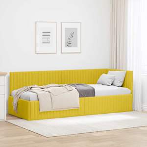 Rohový rám postele s čelo Žlutá 80 cm x 200 cm samet - obrázek 1