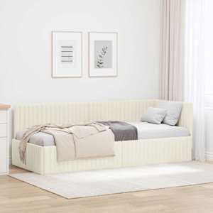 Rohový rám postele s čelo Krémová 80 cm x 200 cm samet - obrázek 1