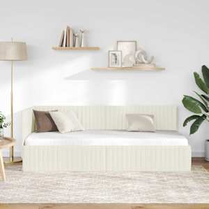 Rohový rám postele s čelo Krémová 80 cm x 200 cm samet - obrázek 3