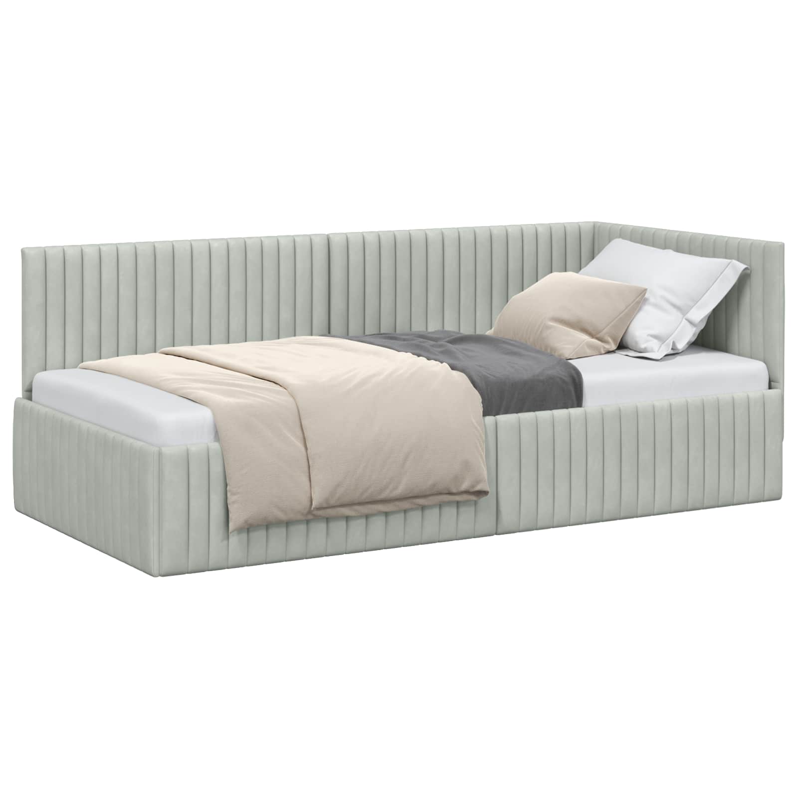 VidaXL Hoek Bed Frame Met Hoofdeinde Lichtgrijs 90 Cm X 190 Cm Fluweel
