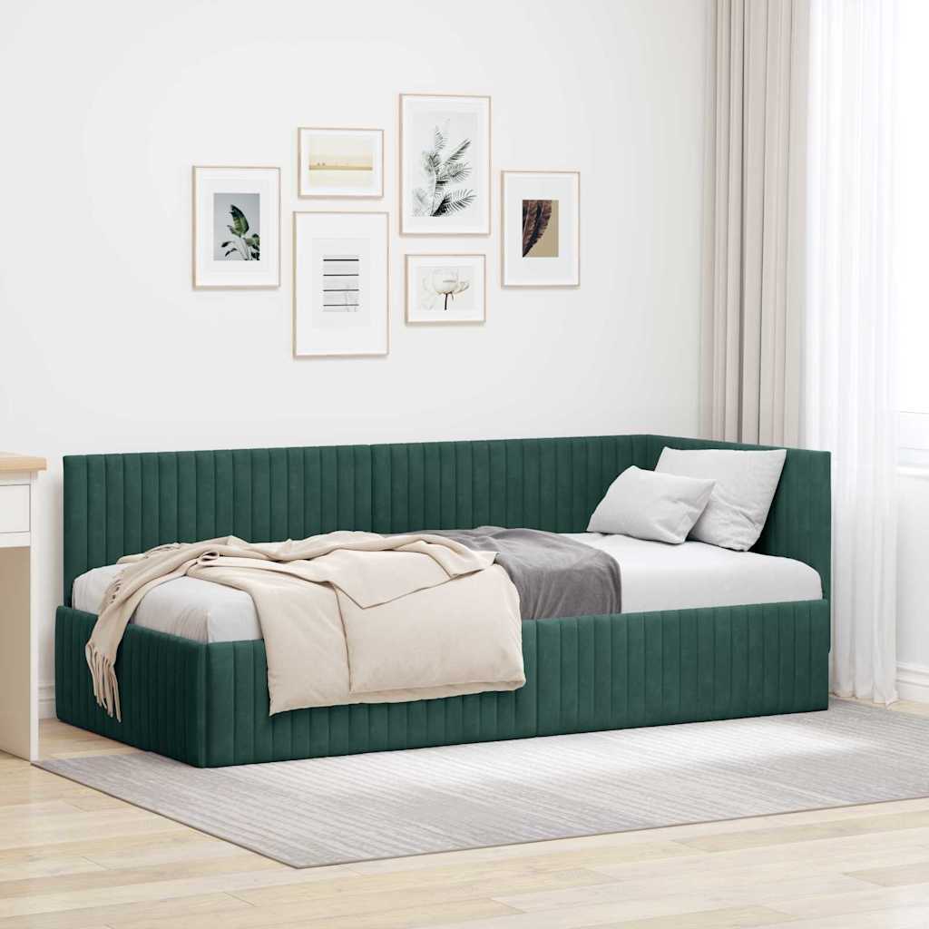 vidaXL Eckbettgestell mit Kopfteil Dunkelgrün 90 x 190 cm Samt