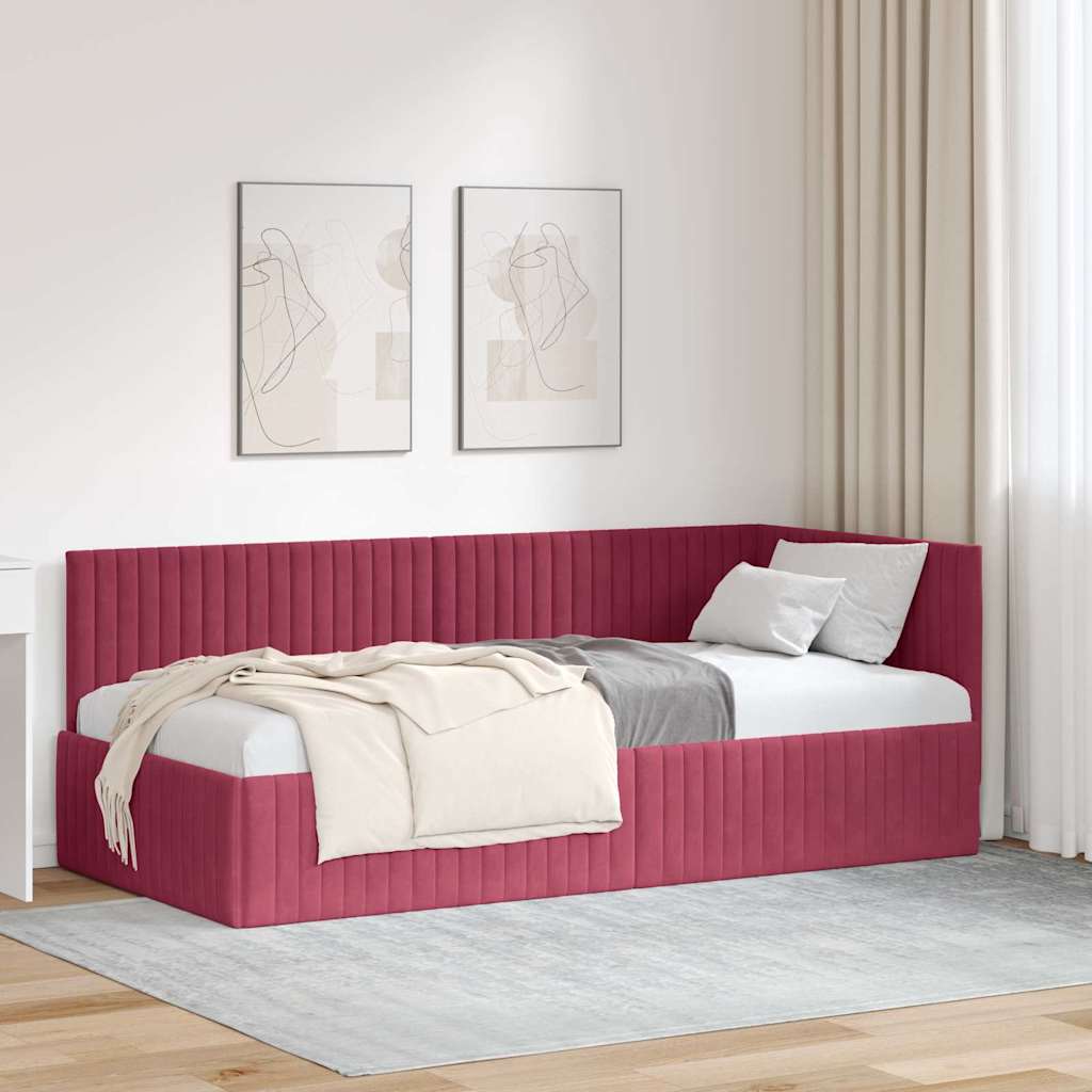Paturi & cadre pat - Cadru de pat colțar cu headboard bordo 90 x 190 cm Catifea