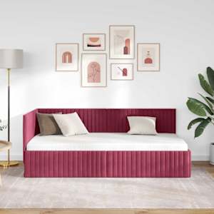 Rohový rám postele s čelo Víno Červené 90 cm x 190 cm samet - obrázek 3