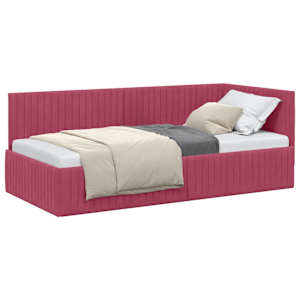 Rohový rám postele s čelo Víno Červené 90 cm x 190 cm samet - obrázek 2