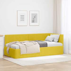 Rohový rám postele s čelo Žlutá 90 cm x 200 cm samet - obrázek 1