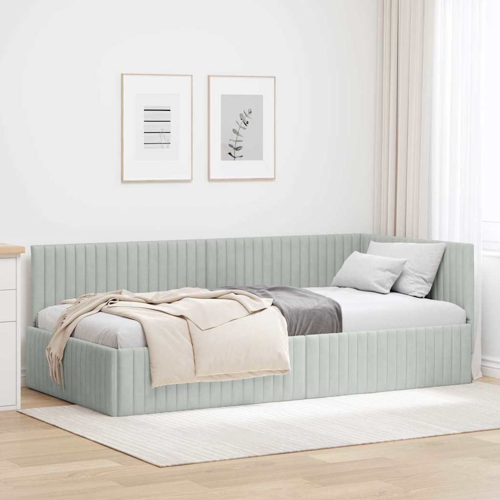 vidaXL Eckbettgestell mit Kopfteil Hellgrau 100 x 200 cm Samt