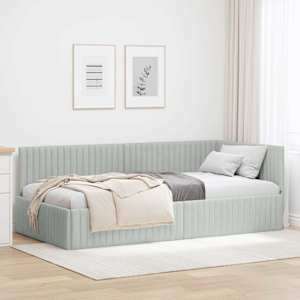 Rohový rám postele s čelo Světle šedá 100 cm x 200 cm samet - obrázek 1