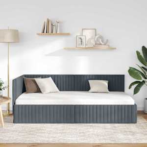 Rohový rám postele s čelo Tmavě šedá 100 cm x 200 cm samet - obrázek 3