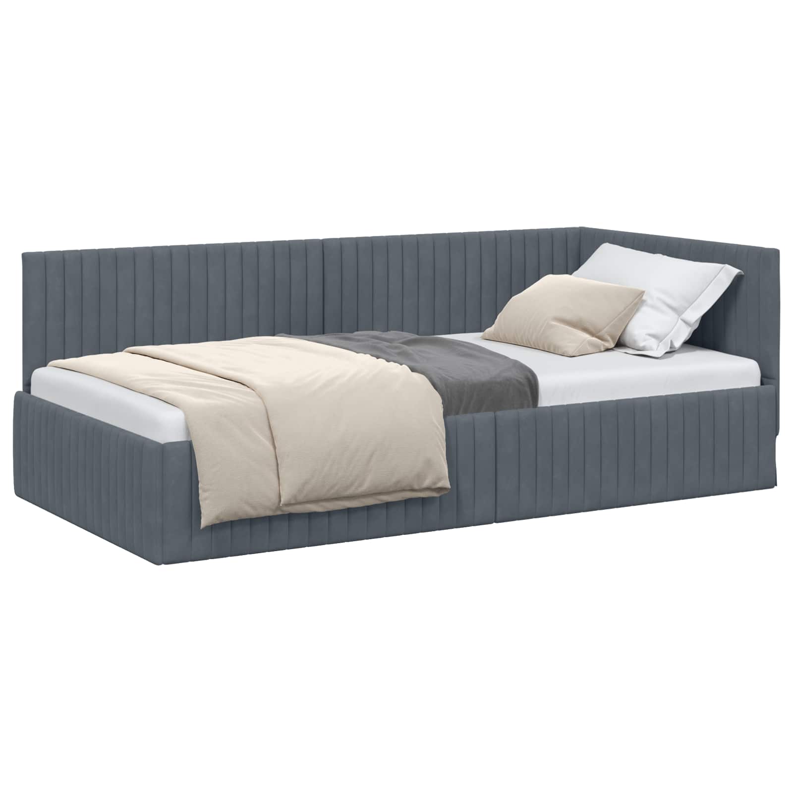 vidaXL Hoekbedframe Donkergrijs 100 x 200 cm fluweel grijs, foto 3