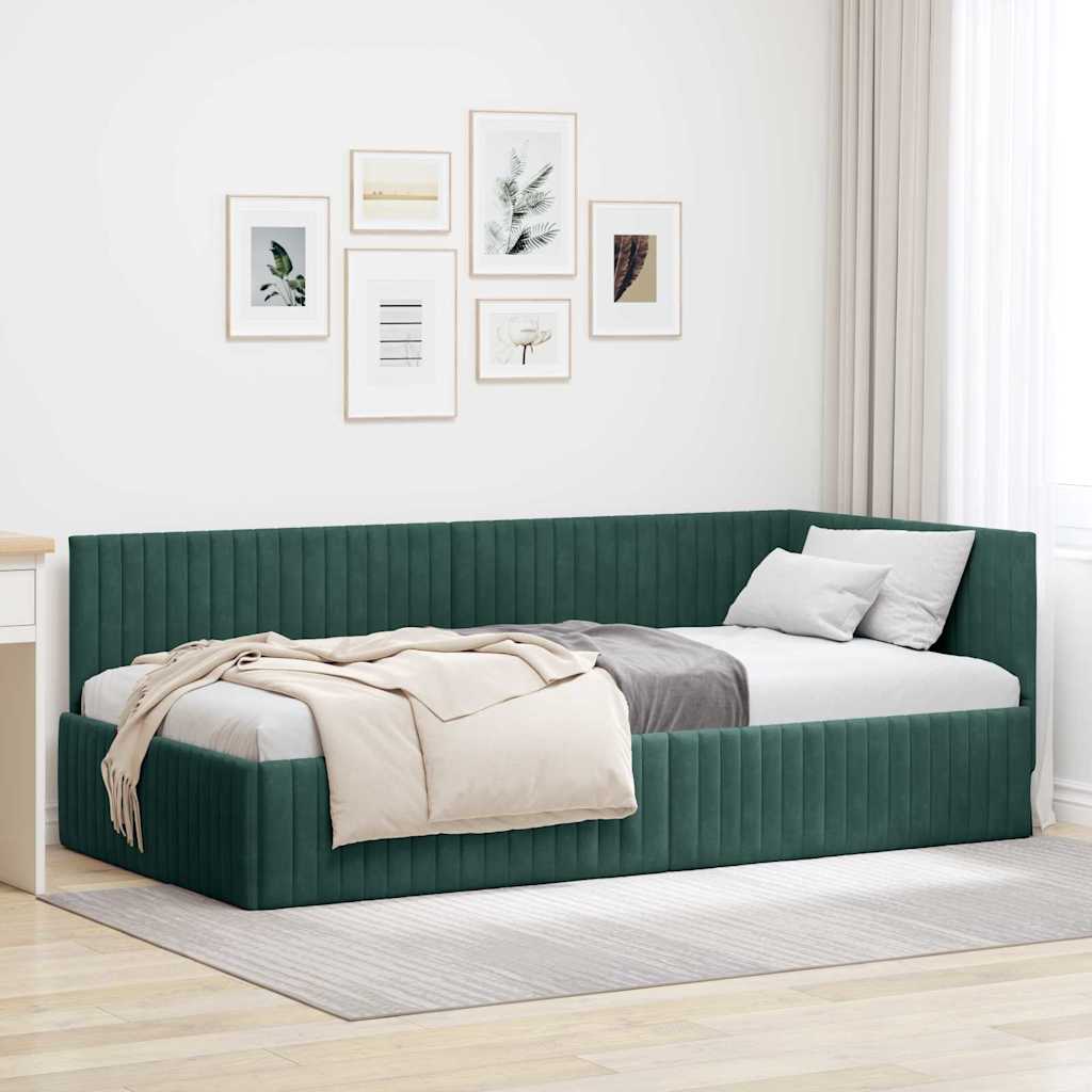 vidaXL Eckbettgestell mit Kopfteil Dunkelgrün 100 x 200 cm Samt