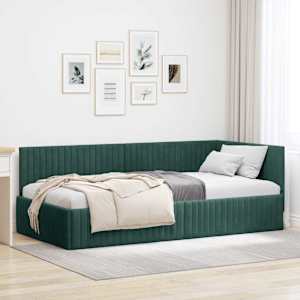 Rohový rám postele s čelo Tmavě zelená 100 cm x 200 cm samet - obrázek 1