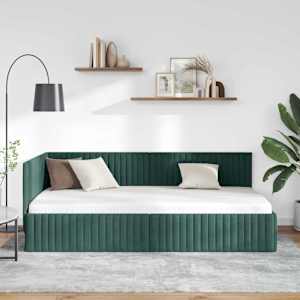 Rohový rám postele s čelo Tmavě zelená 100 cm x 200 cm samet - obrázek 3