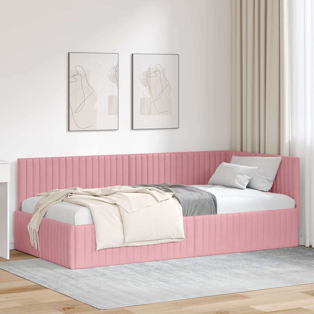 Paturi & cadre pat - Cadru de pat colțar cu headboard Roz 100 x 200 cm Catifea