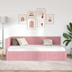 Rohový rám postele s čelo Růžová 100 cm x 200 cm samet - obrázek 3