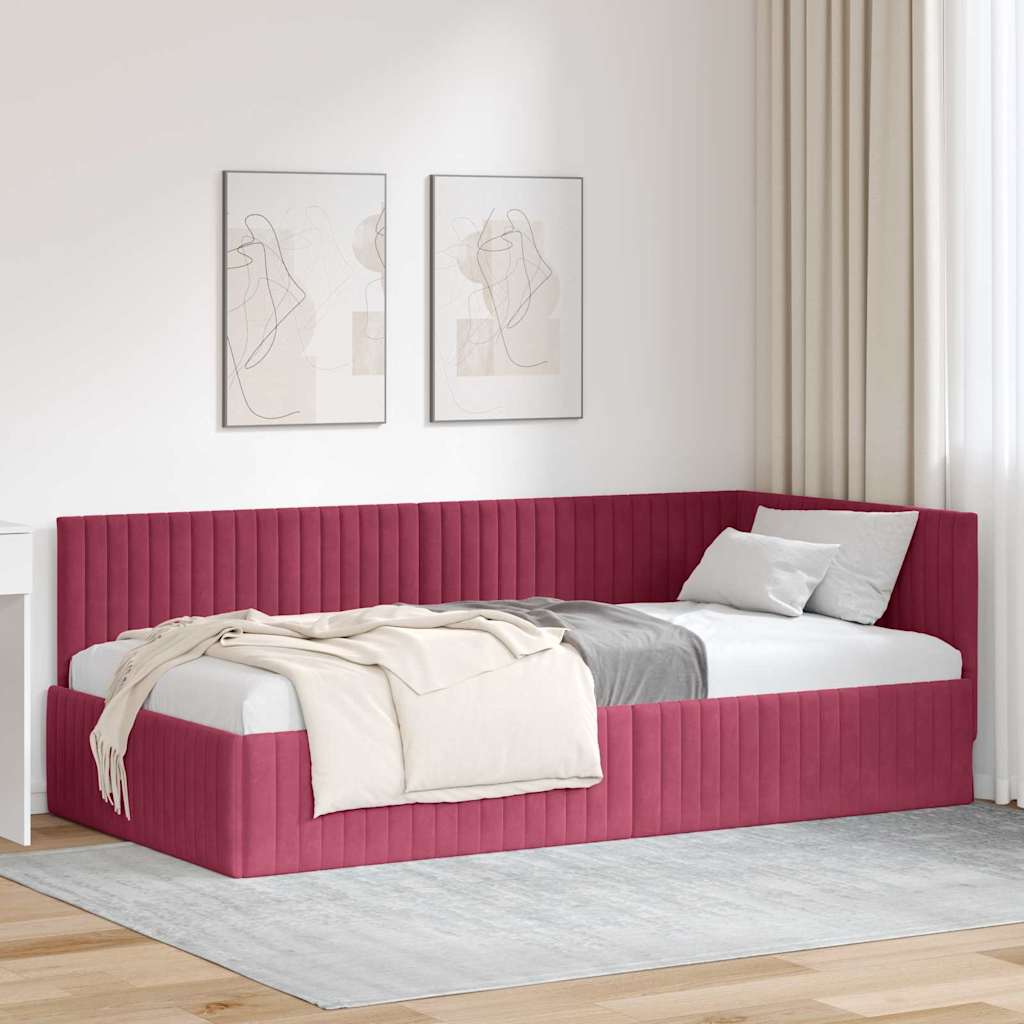 Paturi & cadre pat - Cadru de pat colțar cu headboard bordo 100 x 200 cm Catifea