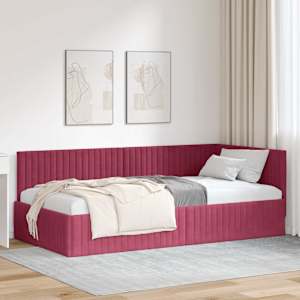 Rohový rám postele s čelo Víno Červené 100 cm x 200 cm samet - obrázek 1