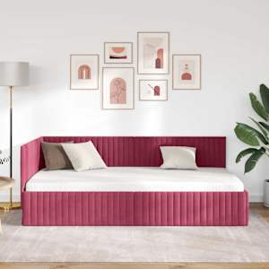 Rohový rám postele s čelo Víno Červené 100 cm x 200 cm samet - obrázek 3