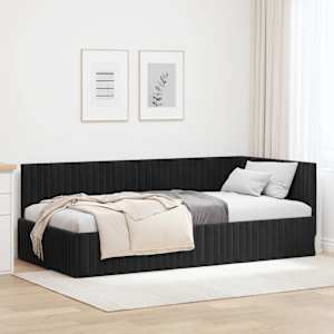 Rohový rám postele s čelo Černá 100 cm x 200 cm samet - obrázek 1
