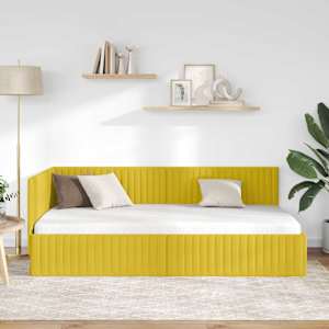 Rohový rám postele s čelo Žlutá 100 cm x 200 cm samet - obrázek 3