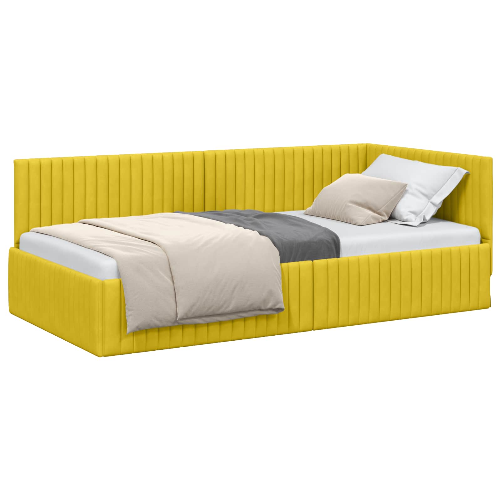 VidaXL Hoek Bed Frame Met Hoofdeinde Geel 100 Cm X 200 Cm Fluweel