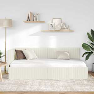 Rohový rám postele s čelo Krémová 100 cm x 200 cm samet - obrázek 3