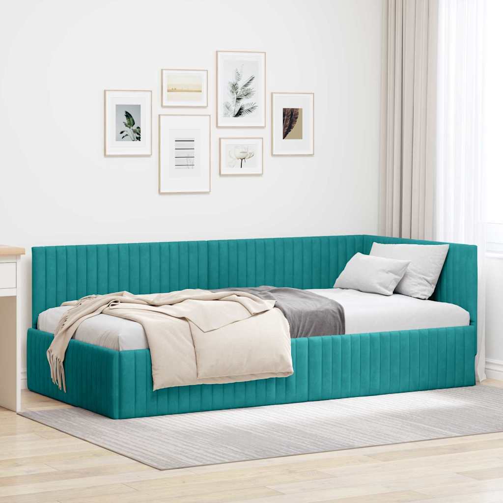 vidaXL Eckbettgestell mit Kopfteil Türkis 100 x 200 cm Samt