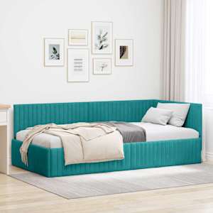 Rohový rám postele s čelo Tyrkysová 100 cm x 200 cm samet - obrázek 1