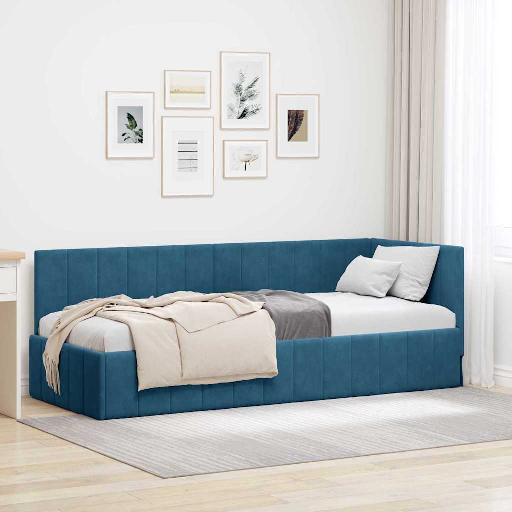 vidaXL Cadru de pat colțar cu headboard albastru 80 x 200 cm Catifea