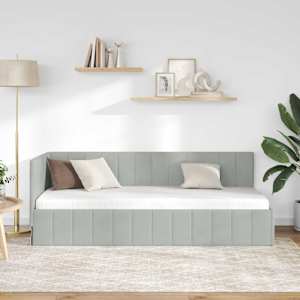 Rohový rám postele s čelo Světle šedá 80 cm x 200 cm samet - obrázek 3