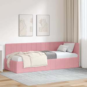 Rohový rám postele s čelo Růžová 80 cm x 200 cm samet - obrázek 1