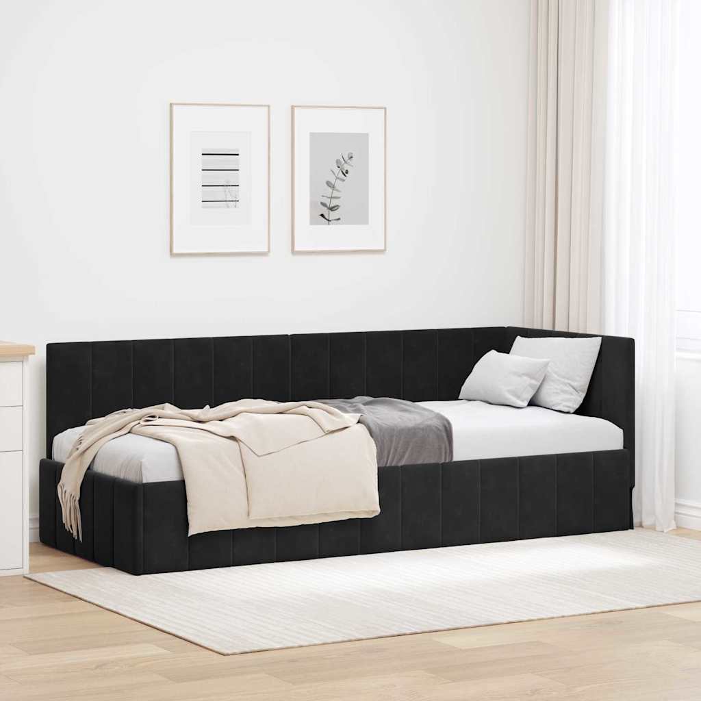 vidaXL Cadru de pat colțar cu headboard Negru 80 x 200 cm Catifea
