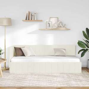 Rohový rám postele s čelo Krémová 80 cm x 200 cm samet - obrázek 3