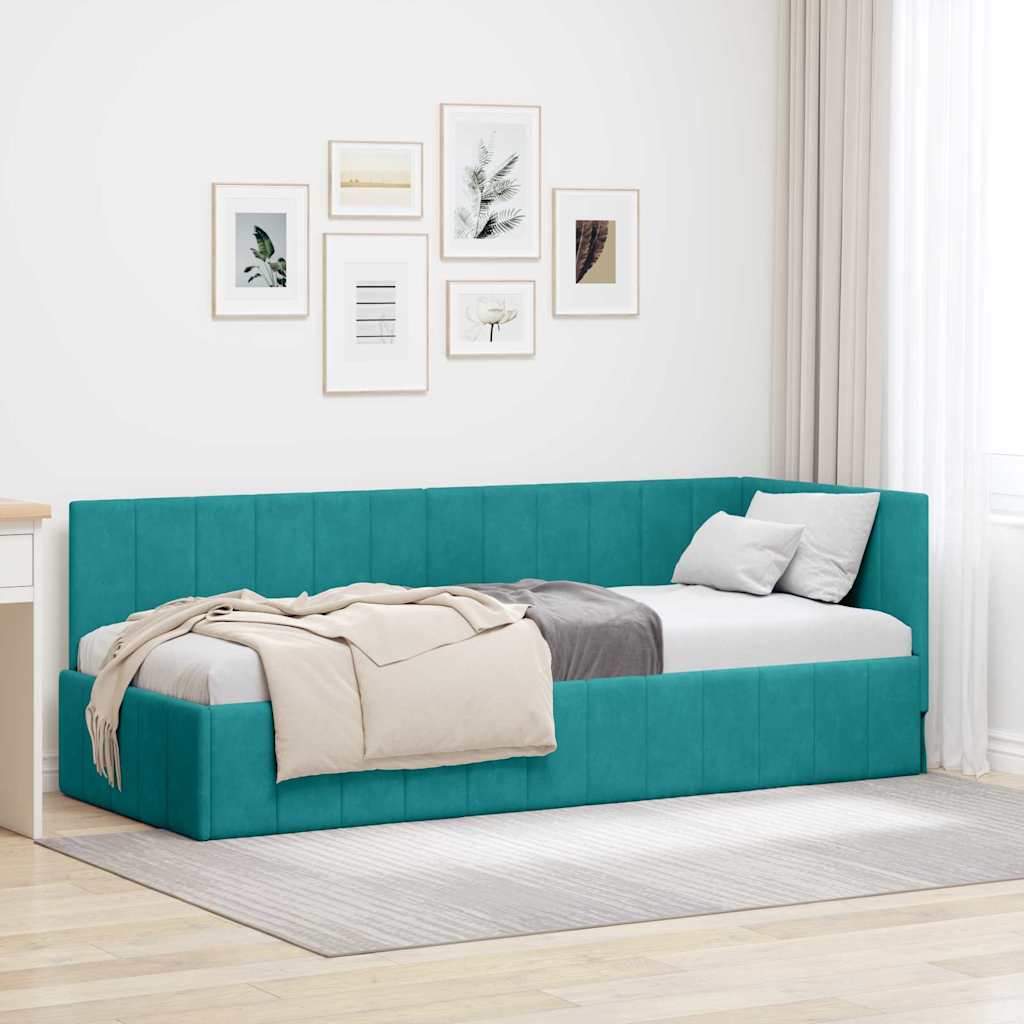 vidaXL Cadru de pat colțar cu headboard Turcoaz 80 x 200 cm Catifea