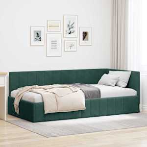 Rohový rám postele s čelo Tmavě zelená 90 cm x 190 cm samet - obrázek 1