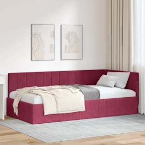 Rohový rám postele s čelo Víno Červené 90 cm x 190 cm samet - obrázek 1