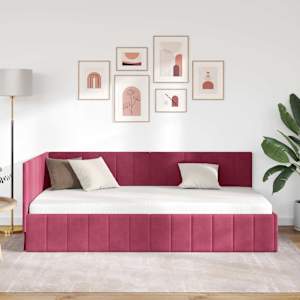 Rohový rám postele s čelo Víno Červené 90 cm x 190 cm samet - obrázek 3