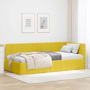 Rohový rám postele s čelo Žlutá 90 cm x 190 cm samet - obrázek 1