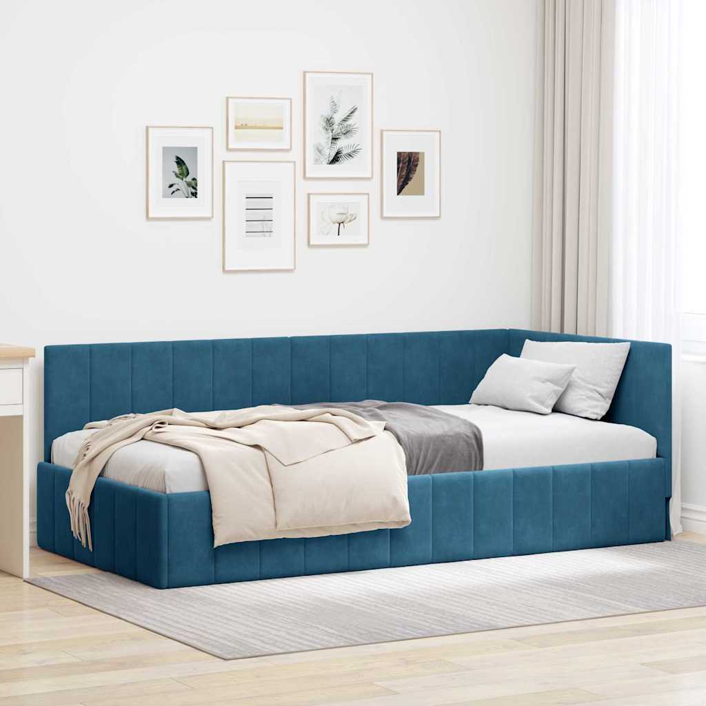 vidaXL Cadru de pat colțar cu headboard albastru 100 x 200 cm Catifea