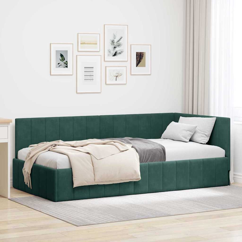 vidaXL Cadru de pat colțar Verde închis 100 x 200 cm Catifea