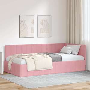 Rohový rám postele s čelo Růžová 100 cm x 200 cm samet - obrázek 1