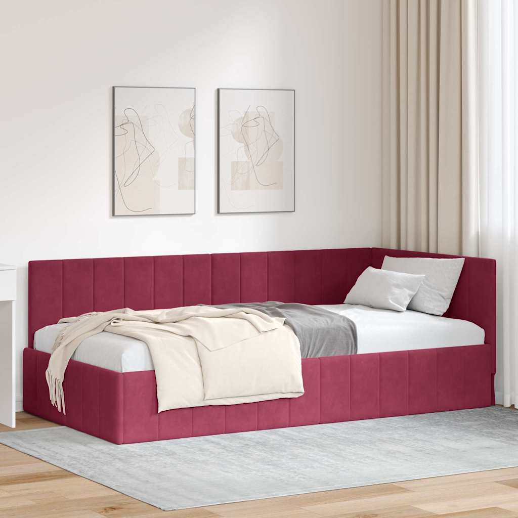 vidaXL Cadru de pat colțar cu headboard bordo 100 x 200 cm Catifea