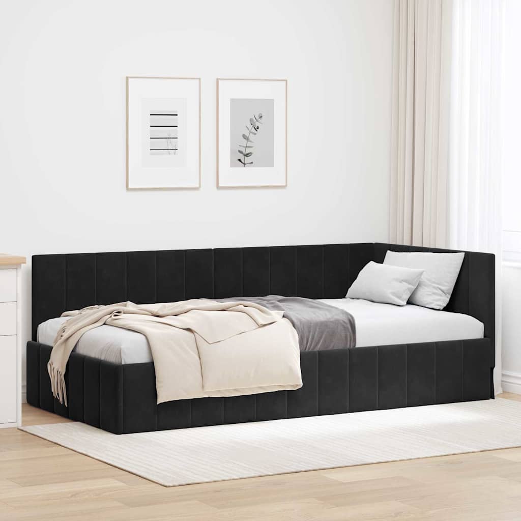 vidaXL Cadru de pat colțar cu headboard Negru 100 x 200 cm Catifea