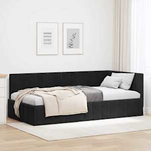 Rohový rám postele s čelo Černá 100 cm x 200 cm samet - obrázek 1