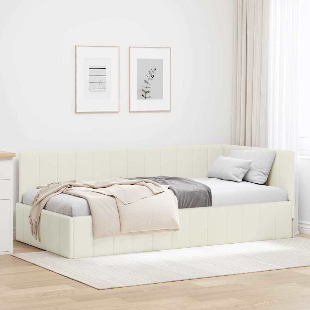 vidaXL Cadru de pat colțar cu headboard Crem 100 x 200 cm Catifea