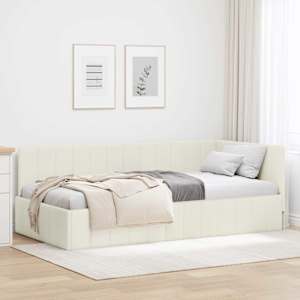 Rohový rám postele s čelo Krémová 100 cm x 200 cm samet - obrázek 1
