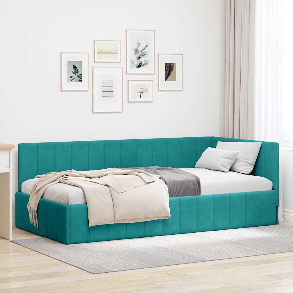 vidaXL Cadru de pat colțar cu headboard Turcoaz 100 x 200 cm Catifea