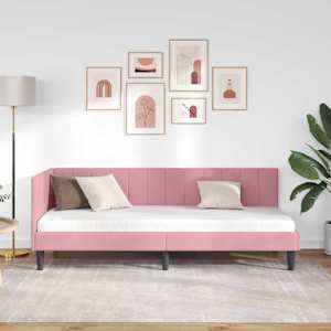 Rohový rám postele s čelo Růžová 80 cm x 200 cm samet - obrázek 3