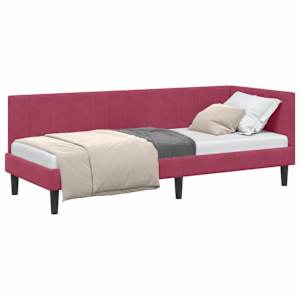Rohový rám postele s čelo Víno Červené 80 cm x 200 cm samet - obrázek 2