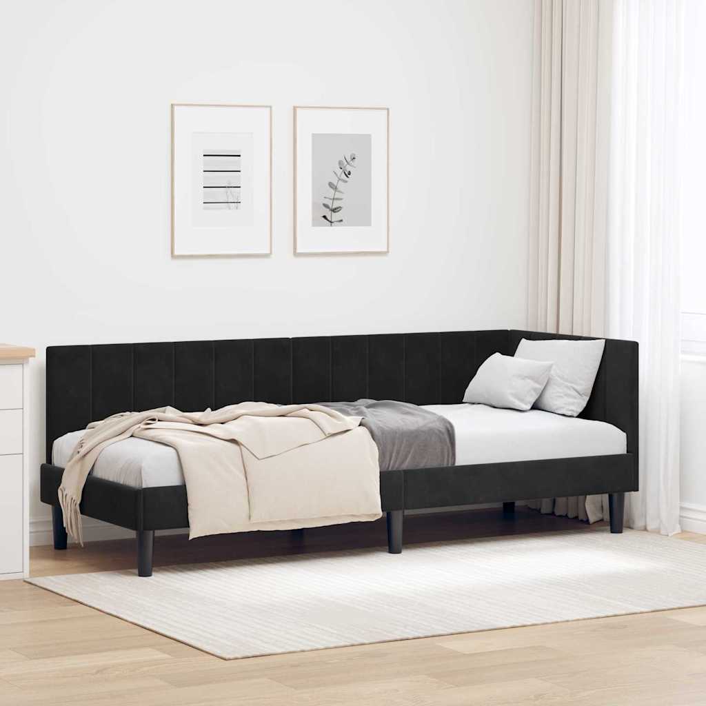 vidaXL Cadru de pat colțar cu headboard Negru 80 x 200 cm Catifea