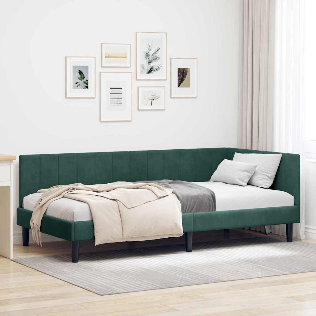 vidaXL Cadru de pat colțar Verde închis 90 x 190 cm Catifea